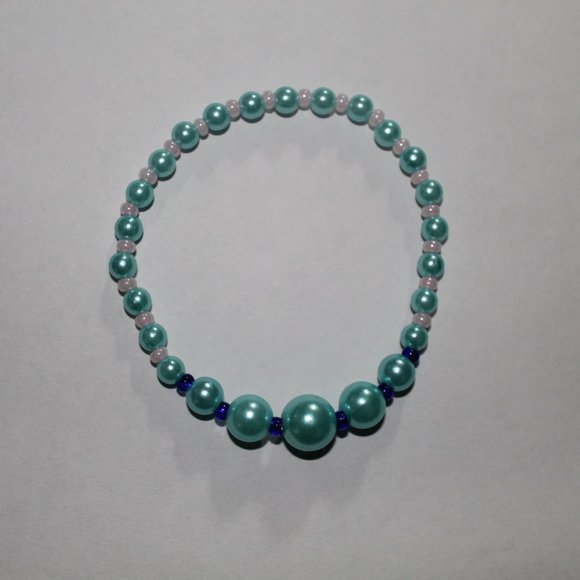 Blue pearl beads with pink and dark blue Czech beads - Picture 2 of 3